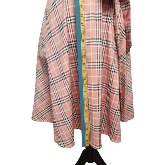 Pink Plaid Fit & Flare Dress With Belted Waist & Cap Sleeves And Pockets Small - Picture 7 of 14